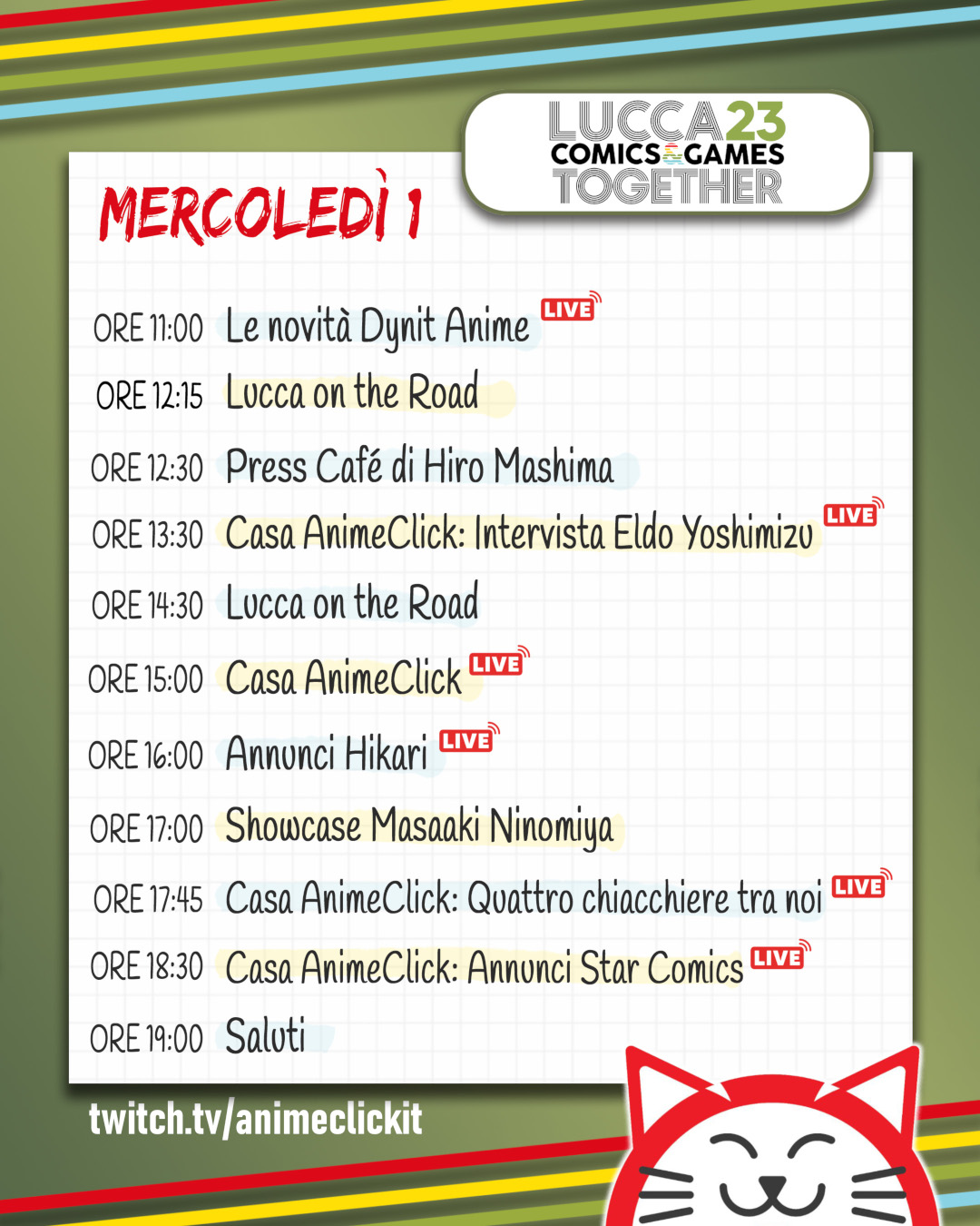 Programma Twitch AnimeClick al Lucca Comics 2023